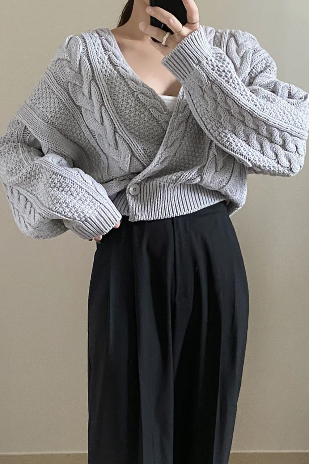 Long Sleeve V-Neck Irregular Button Knitted Cardigan Sweater