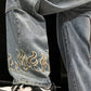 Flame Embroidered Hip Hop Men Jeans Pants