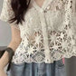 Sexy V-Neck Knitted Embroidered Lace Shirt