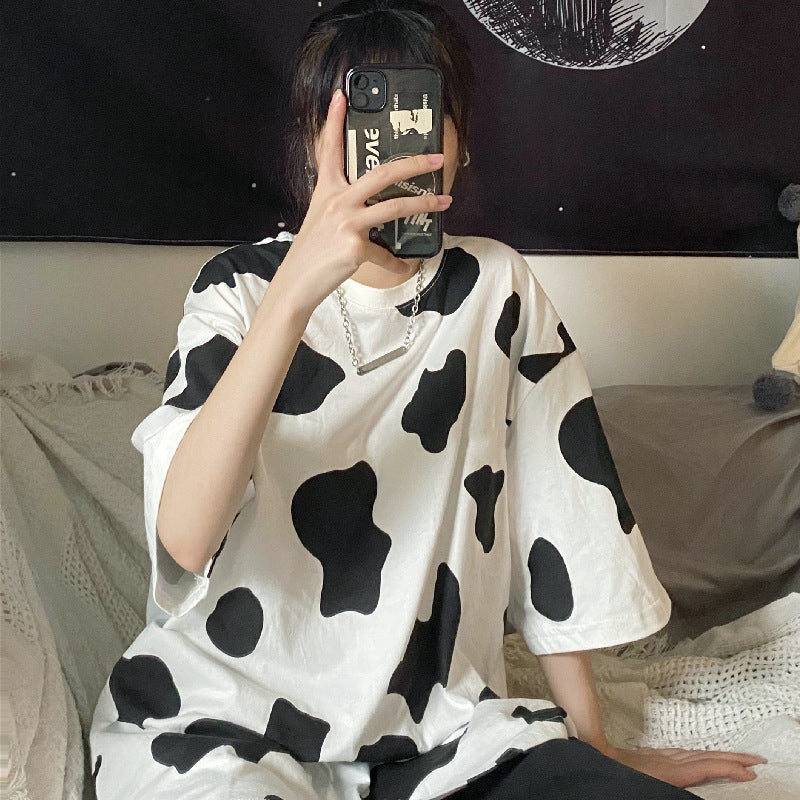 Short Sleeve Cow Pattern Casual Shirts