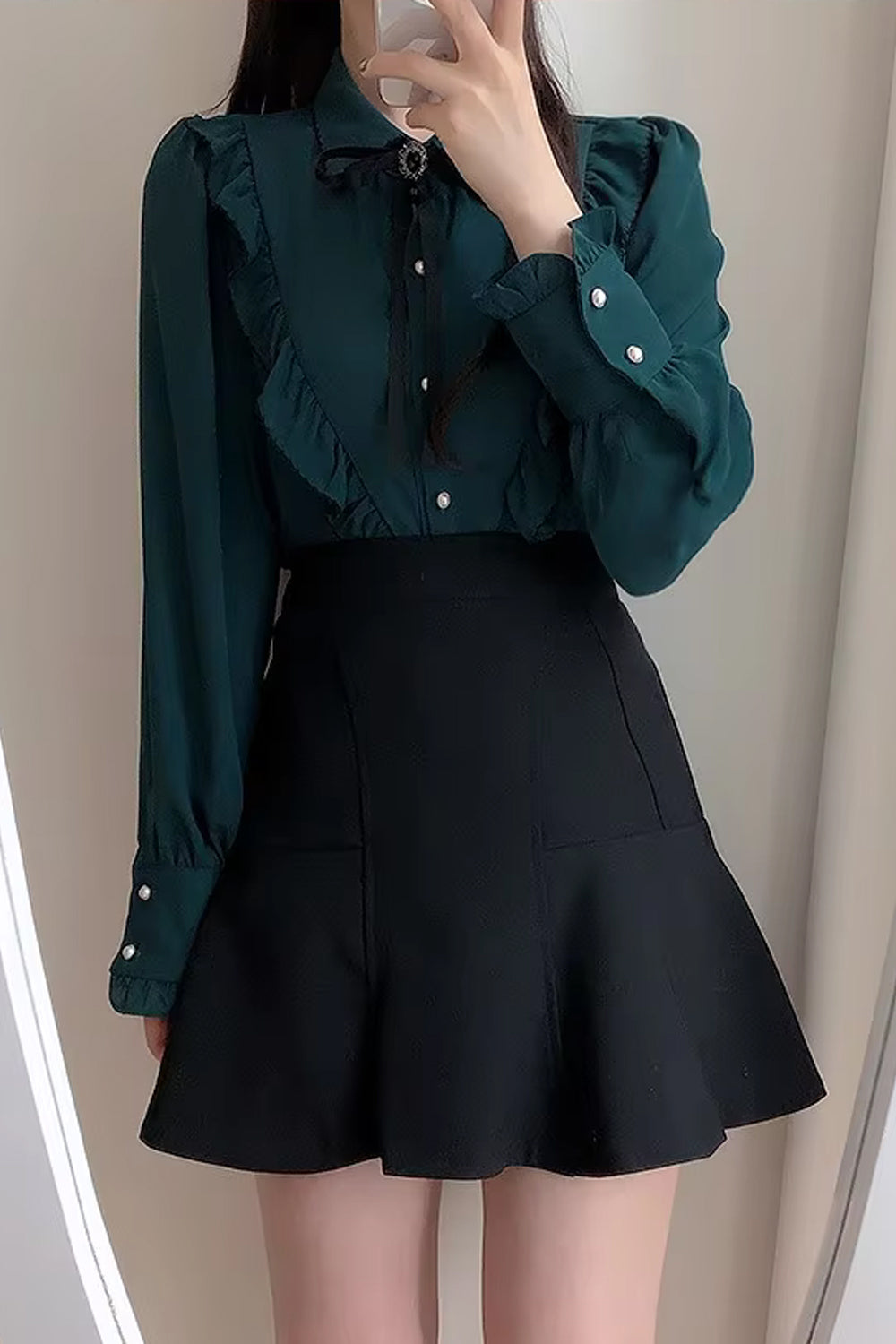 Long Sleeve Bow Tie Style Blouse Shirt