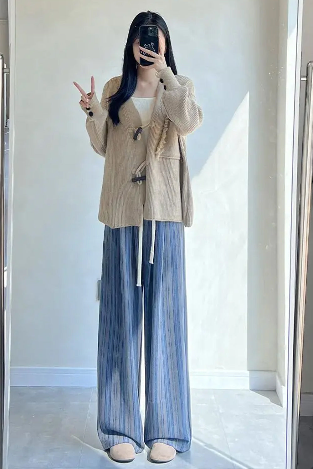 Loose Stylish Striped Long Woolen Pants