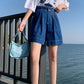 High Waist Knee Length Denim Shorts Jeans