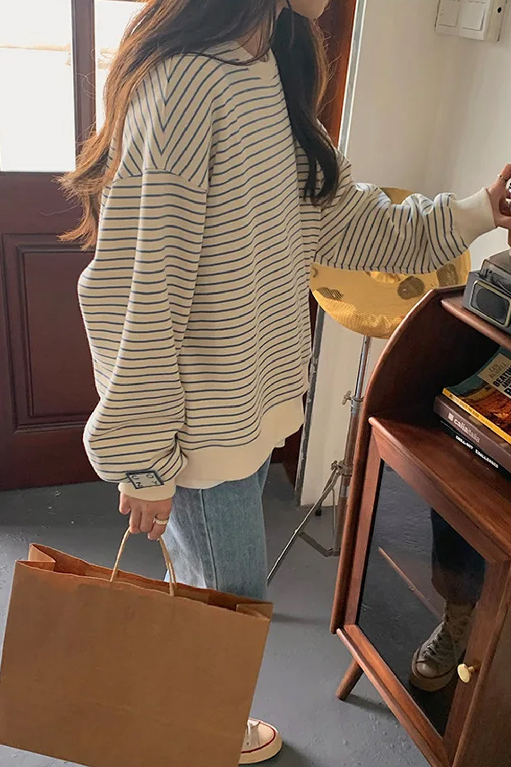 Long Sleeve Loose Thin Striped Sweatshirt