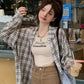 Long Sleeve Casual Brown Plaid Blouse Shirts