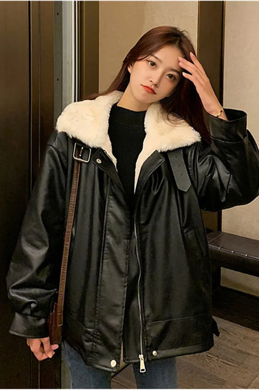 Loose Fur Stitched Leather Jackets