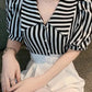 Puff Sleeve Cute Bow Collar Striped Office Blouse Shirts