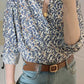 Long Sleeve Blue Florals Pattern Blouse Shirts