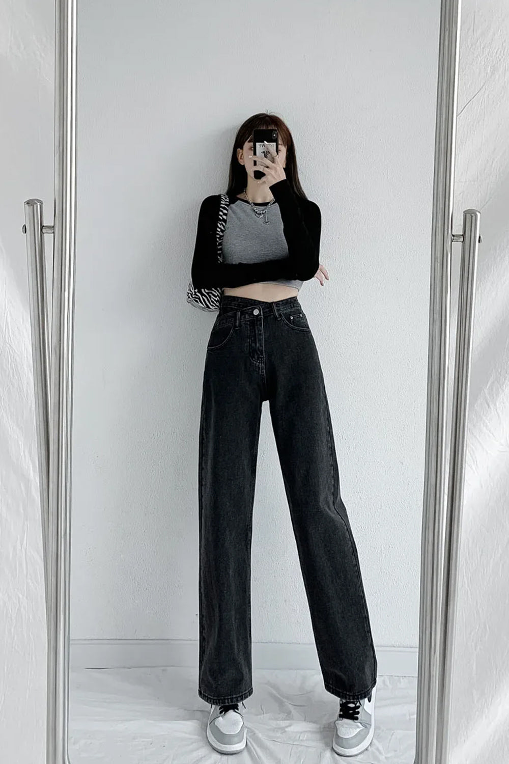 Cross Waist Wide Leg Long Jeans Pants