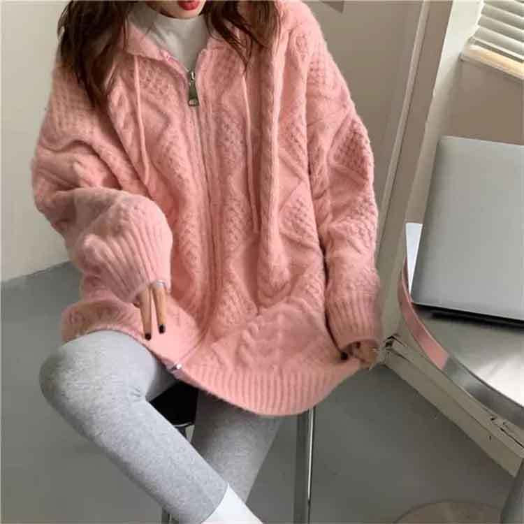 Long Sleeve Hooded Knitted Cardigan Sweater