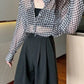 Long Sleeve Houndstooth Pattern Semi Transparent Shirts