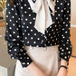 Long Sleeve Bow Style Polka Dot Pattern Blouse Shirt