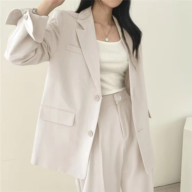 Two Piece Long Sleeve Blazers Set With Long Pants