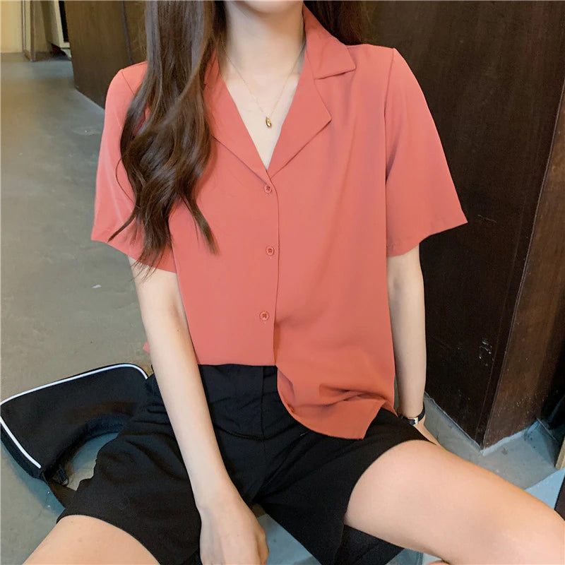 Cute Colors Notched Collar Blouse Shirt