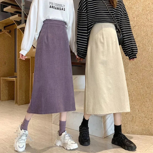 High Waist A-Line Long Corduroy Skirts