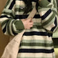 Loose O-Neck Retro Striped Knitted Sweater