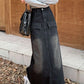 High Waist Vintage Black Denim Long Skirts