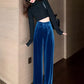 High Waist Long Office Velvet Pants