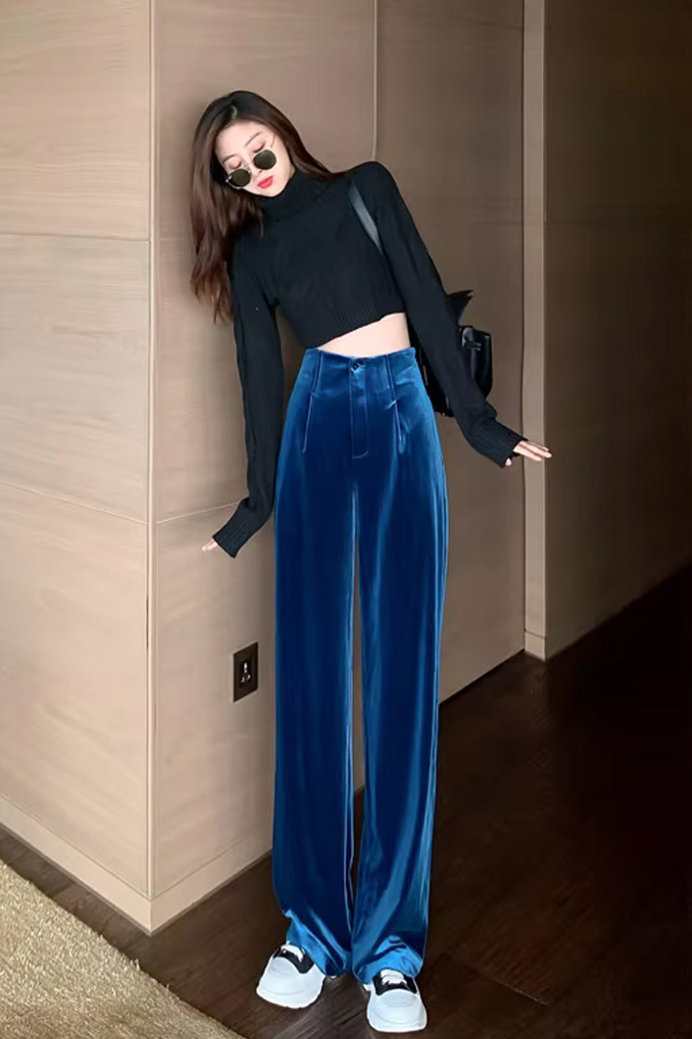 High Waist Long Office Velvet Pants