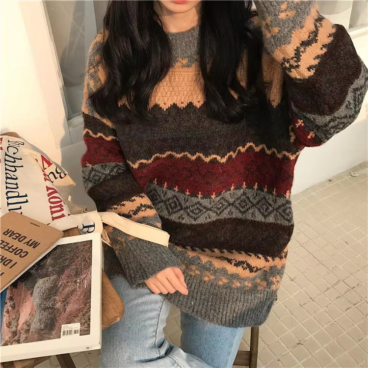 Loose Retro Pattern Knitted Sweater