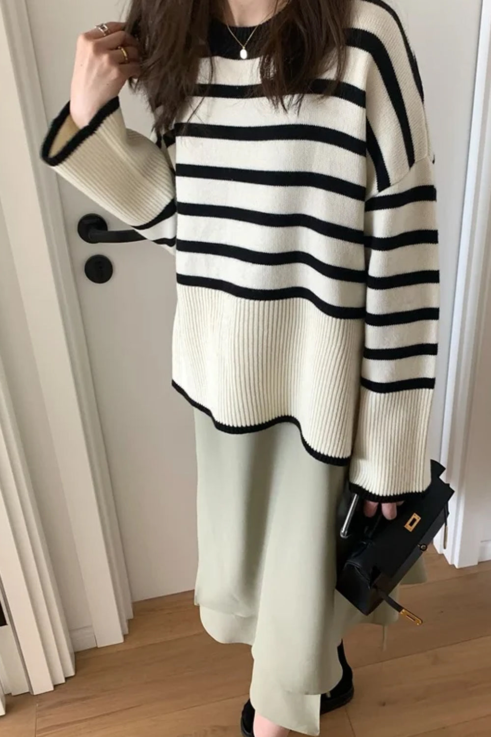 O-Neck Retro Striped Knitted Sweater