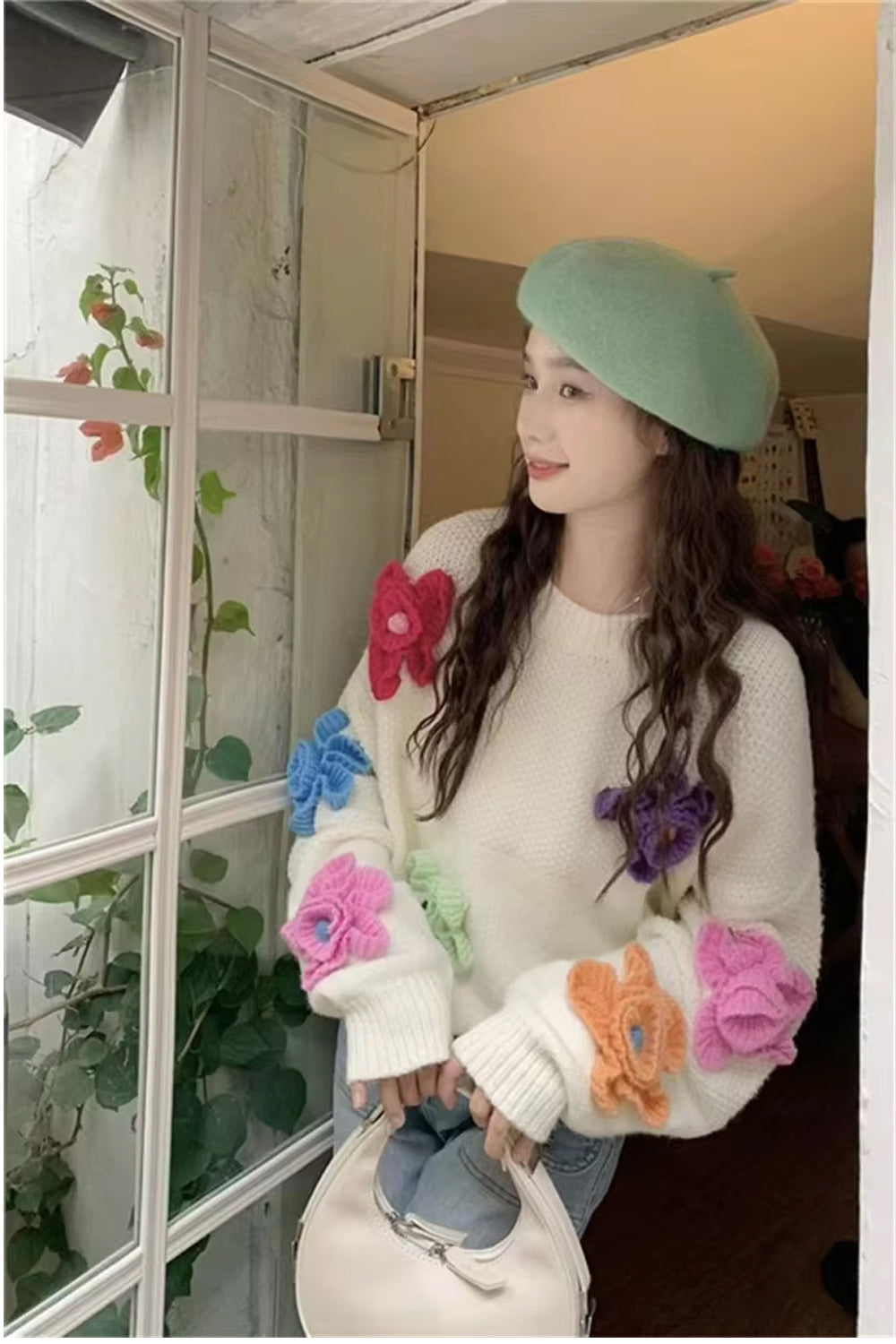 Casual 3D Flowers Knitted Sweater