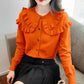 Cute Ruffled Peter Pan Collar Slim Sweater