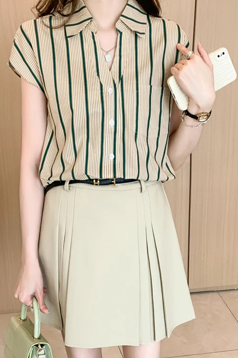 Striped Pattern Sleeveless Office Blouse Shirt