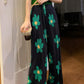 Loose Daisy Pattern Pleated Long Pants