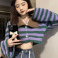 Striped Flare Sleeve Cropped Sweater