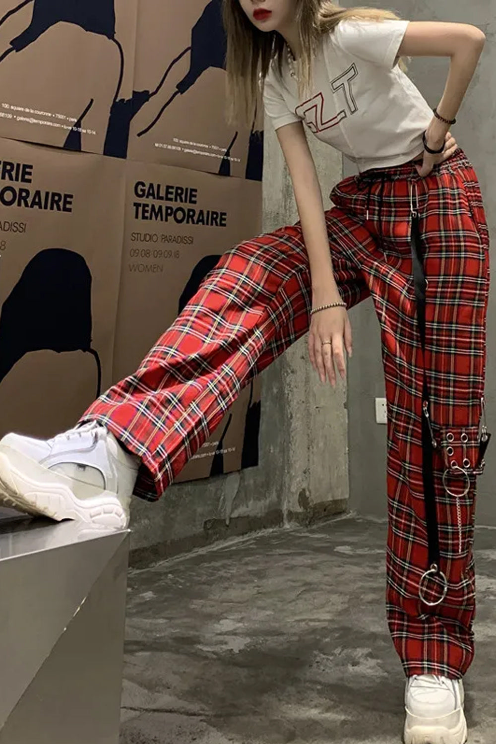 High Waist Red Plaid Hip Hop Pants