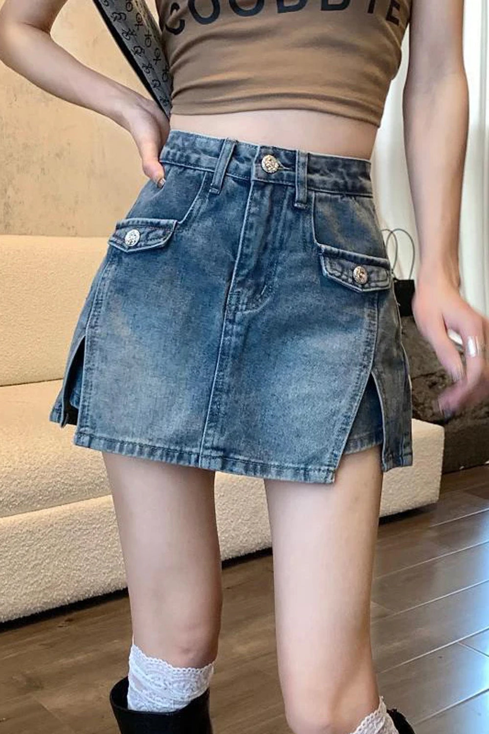 High Waist Denim Skirts With Shorts