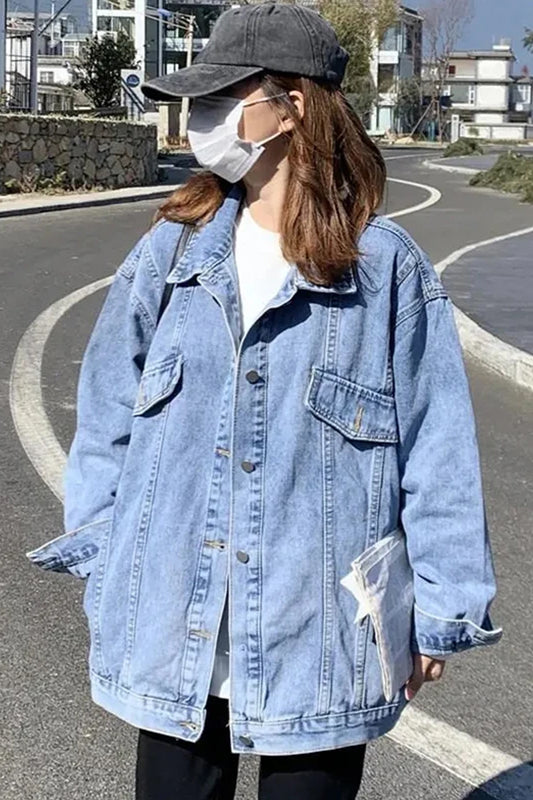 Loose Basic Blue Denim Jeans Jacket