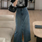 High Waist Retro Split A-Line Denim Skirts