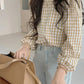 Retro Three Quarter Sleeve Plaid Blouse Shirts