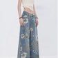 Loose Wide Leg Flowers Pattern Jeans Pants