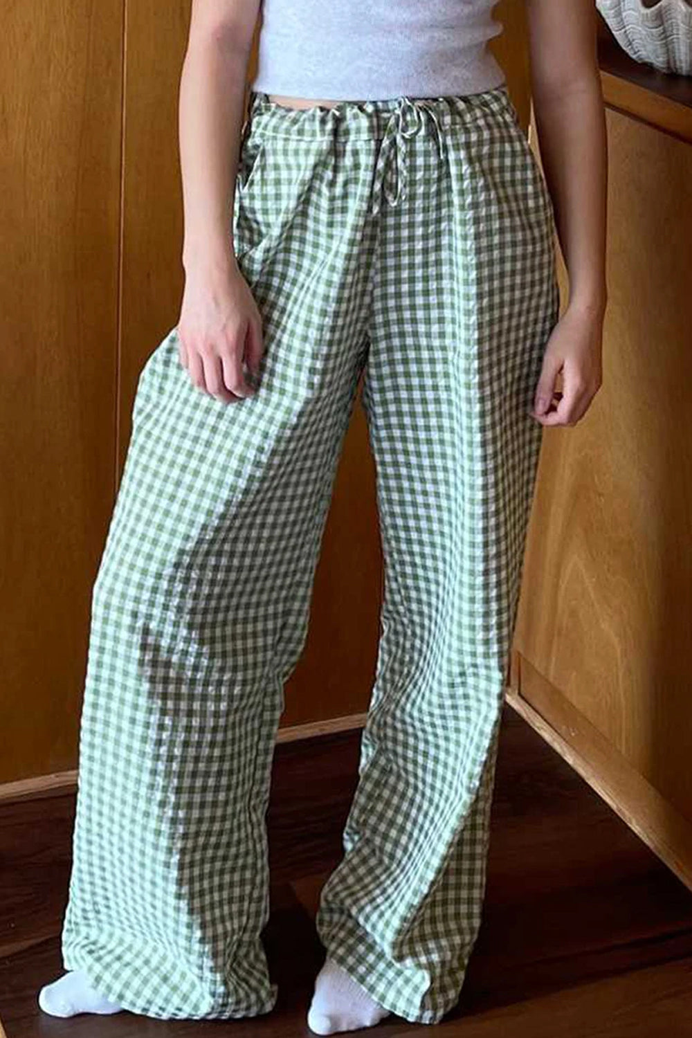 Elastic Waist Casual Plaid Pants