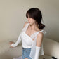 Detachable Sleeve Bow Knitted Cropped Tops