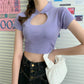 Hollow Out Stand Collar Cropped Shirt