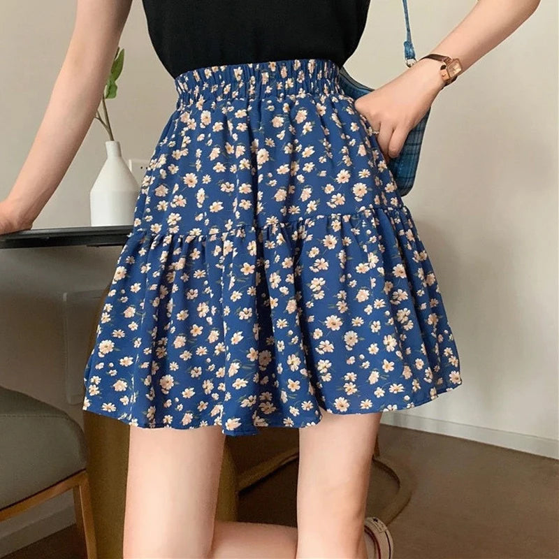 High Waist Floral Pattern Short Skirts