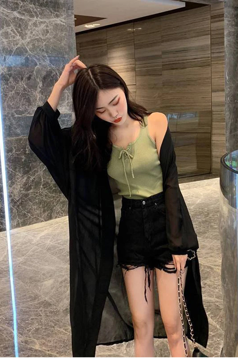 Long Chiffon Transparent Blouse Shirts