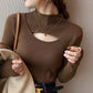 Long Sleeve Sexy Cut Out Mock Neck Knitted Sweater