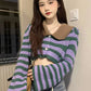 Striped Flare Sleeve Cropped Sweater