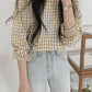 Retro Three Quarter Sleeve Plaid Blouse Shirts