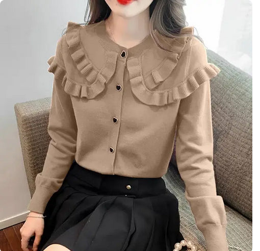 Cute Ruffled Peter Pan Collar Slim Sweater