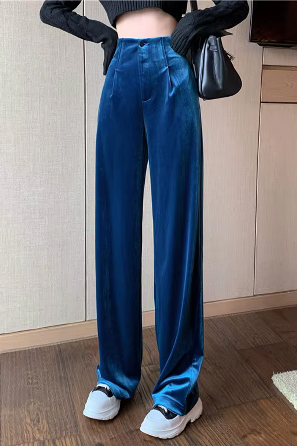 High Waist Long Office Velvet Pants