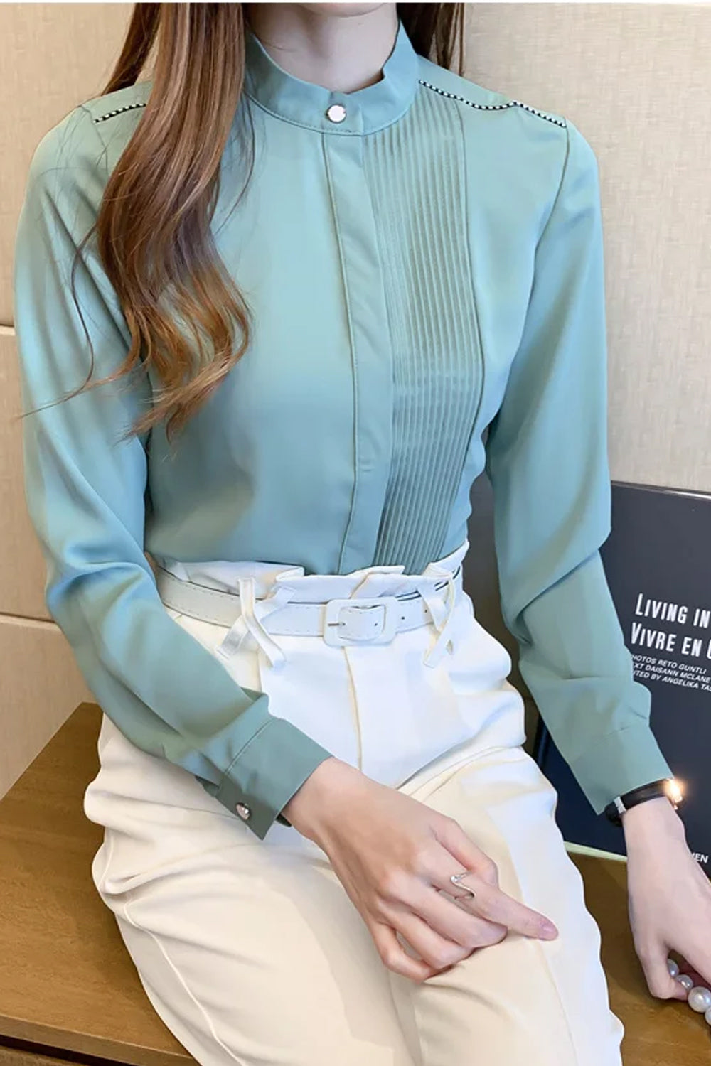 Long Sleeve High Neck Irregular Blouse Shirt