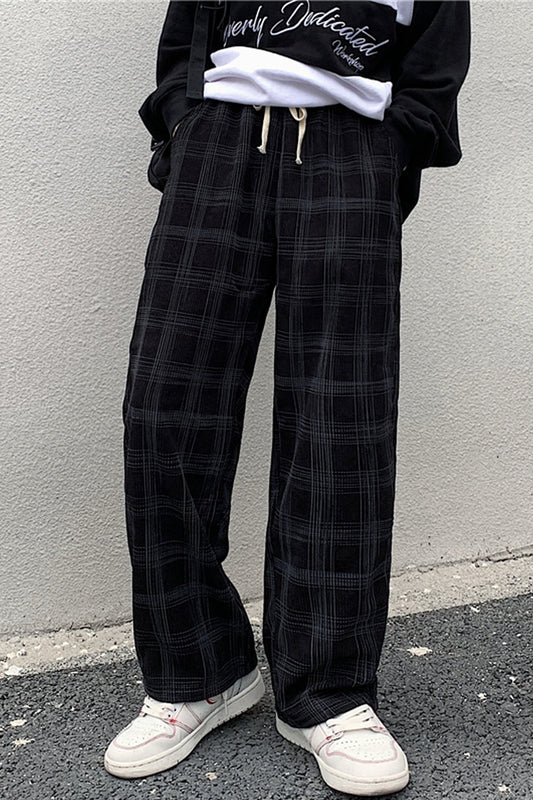 Loose Vintage Plaid Corduroy Long Pants