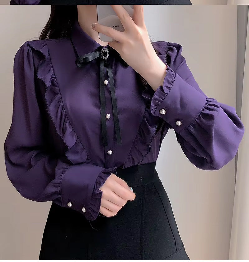 Long Sleeve Bow Tie Style Blouse Shirt