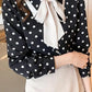 Long Sleeve Bow Style Polka Dot Pattern Blouse Shirt